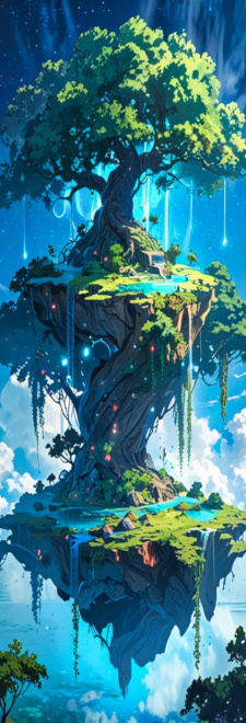 Schwebende Insel, die vor allem aus einem riesigen Baum besteht (Deko)